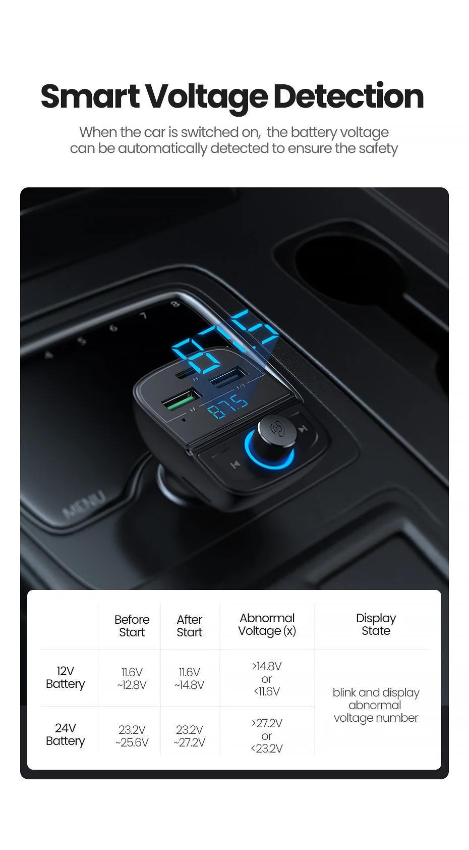 Адаптер UGREEN Bluetooth 5.0 FM-передатчик радио 2x Type-C/1x USB-A QC/PD 3.0 Hand-Free Черный (80910) - фото 11