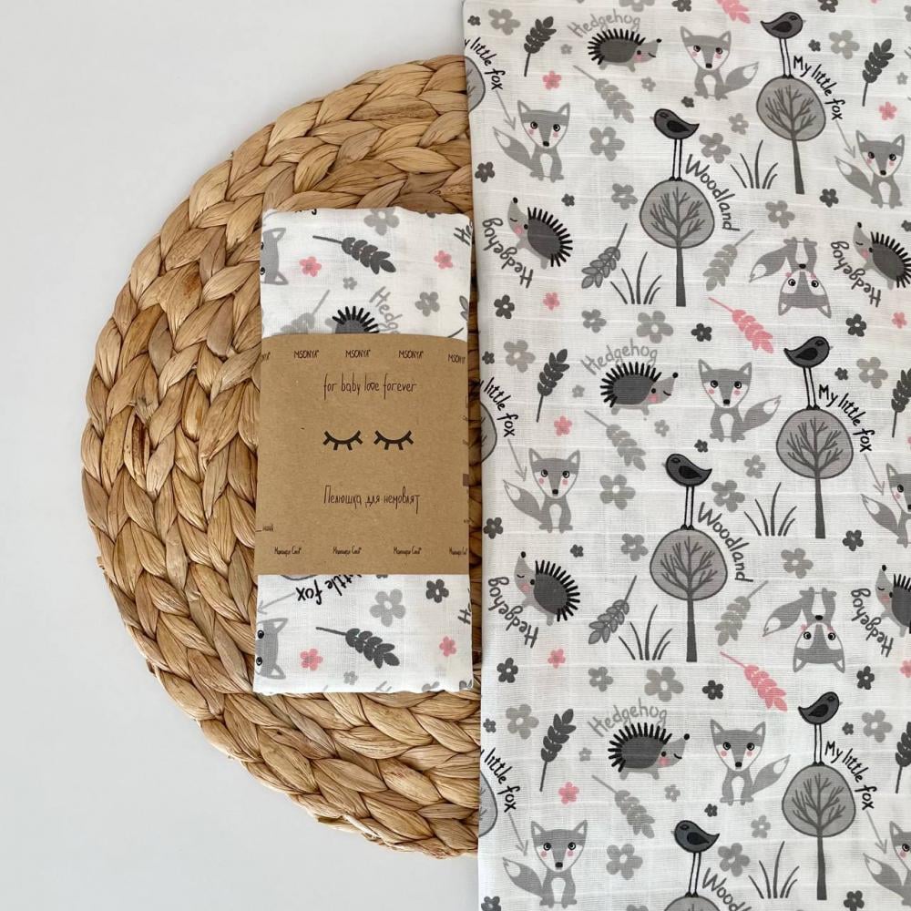 Пеленка для младенцев Лисички муслин 80х100 см Серый (968)