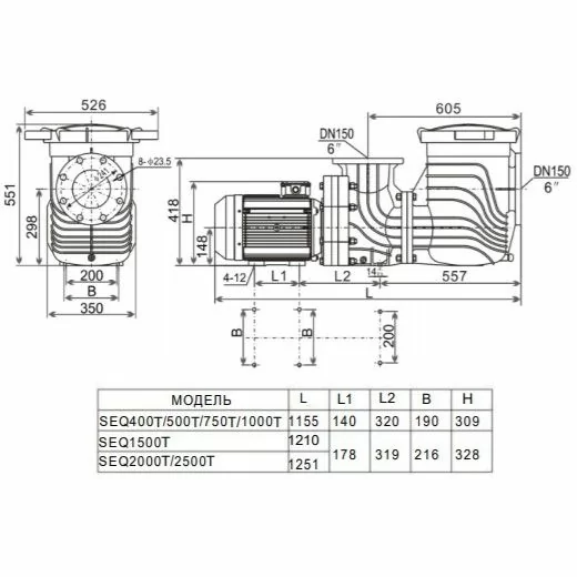 Насос Aquaviva LX SEQ1500 380 В 168 м3/год 15HP (14477436) - фото 2