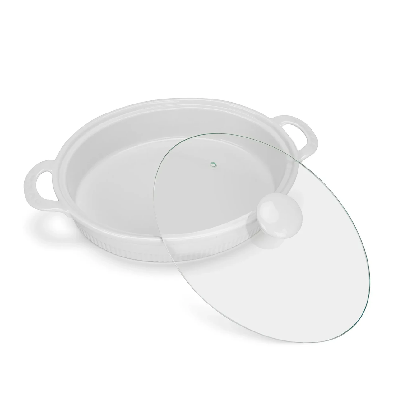 Форма овальная для запекания Fissman Horeca 26,5x 22,5x6 см 1600 мл со стеклянной крышкой из фарфора (14158) - фото 3