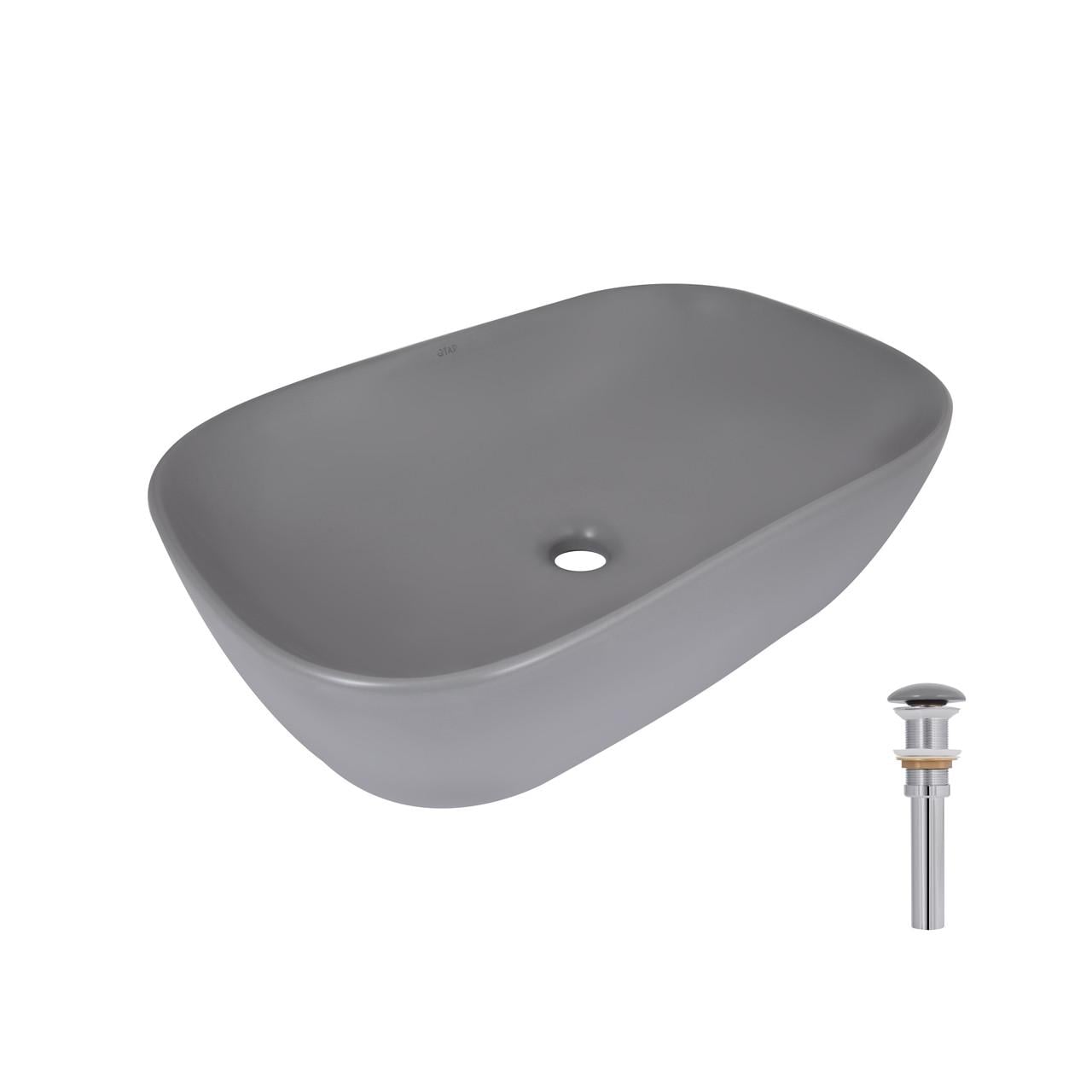 Раковина накладна Qtap Robin прямокутна з донним клапаном 600x390x150 мм Stone grey (QTROB188SG49786)