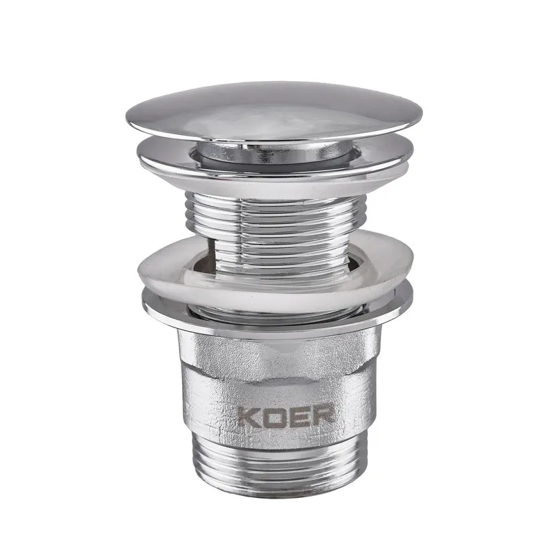 Донный клапан для умывальника с переливом Koer PW-03-01 1 1/4" кнопка Хром (KR3394)