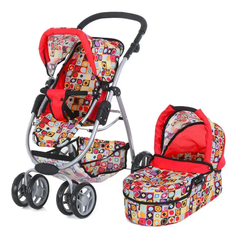 Коляска-трансформер для куклы Melogo 2в1 из пластика и текстиля 82 см Розовый с ромбиками (150-98-9662KL-PNR)