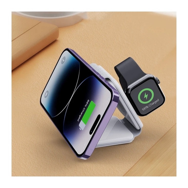 Зарядний пристрій 3в1 для телефону/годинника магнітний складний бездротовий Білий (21165433) - фото 3 Зарядний пристрій 3в1 для телефону/годинника магнітний складний бездротовий Білий (21165433) - фото 3