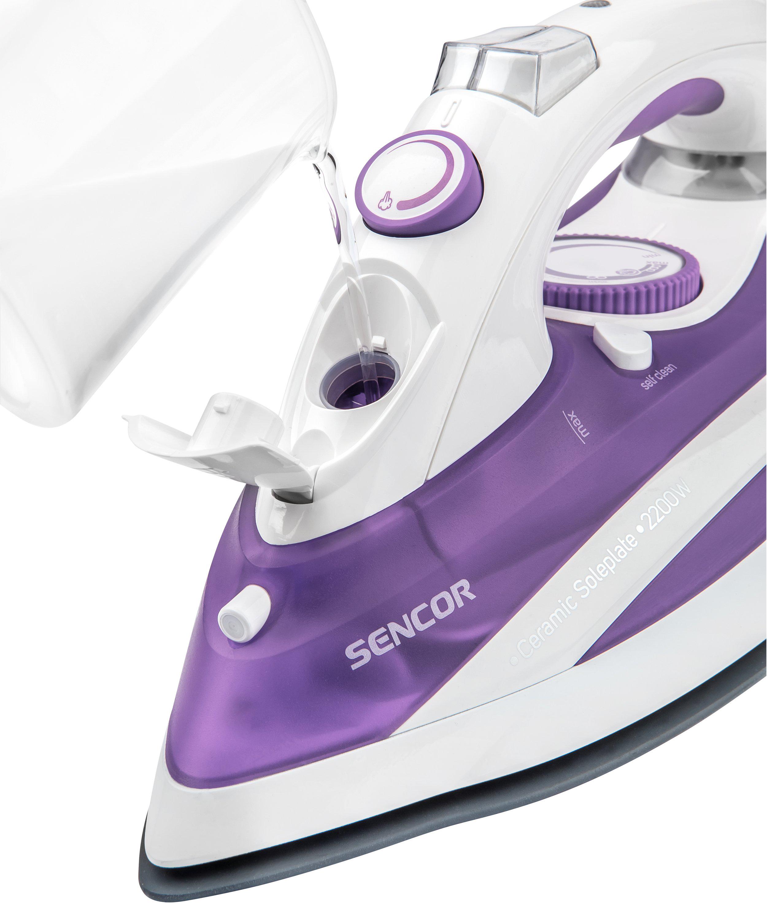 Утюг Sencor с режимом паровой удар 120 г/мин 2200 Вт Белый/Фиолетовый (590590) - фото 2 Утюг Sencor с режимом паровой удар 120 г/мин 2200 Вт Белый/Фиолетовый (590590) - фото 2