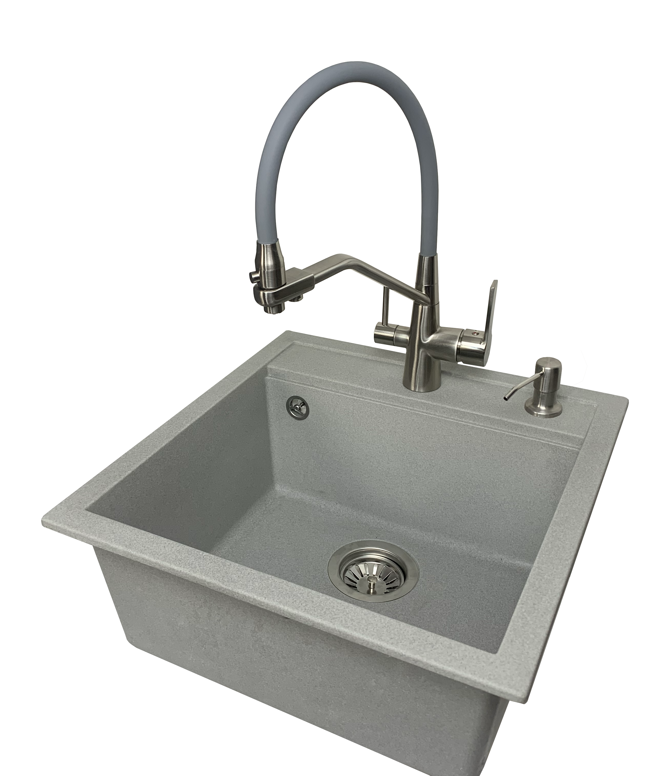 Мойка кухонная VECTOR Kira 48x51 см дозатор/сифон/смеситель/подключение к фильтру Светло-серый (2b06e879)