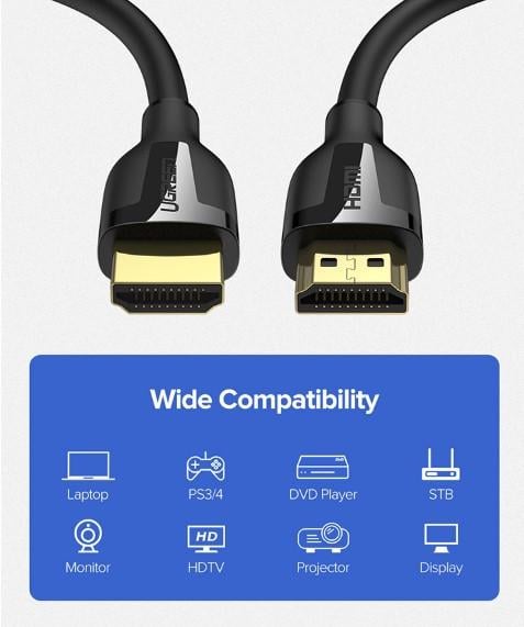 Кабель відео Ugreen HDMI 2,0 4K 3D 1 м Black (ED030) - фото 4 Кабель відео Ugreen HDMI 2,0 4K 3D 1 м Black (ED030) - фото 4