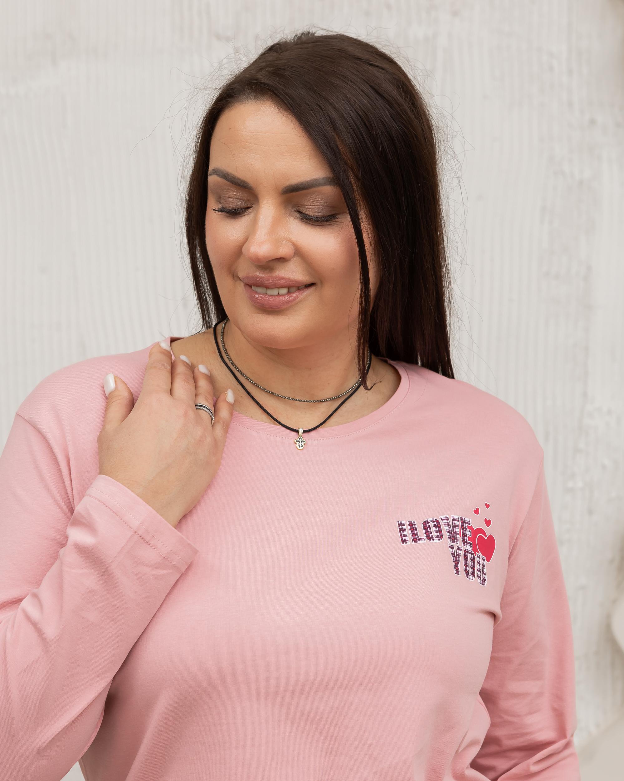 Комплект батальный со штанами Сердечки 30072 5XL Розовый - фото 2 Комплект батальный со штанами Сердечки 30072 5XL Розовый - фото 2