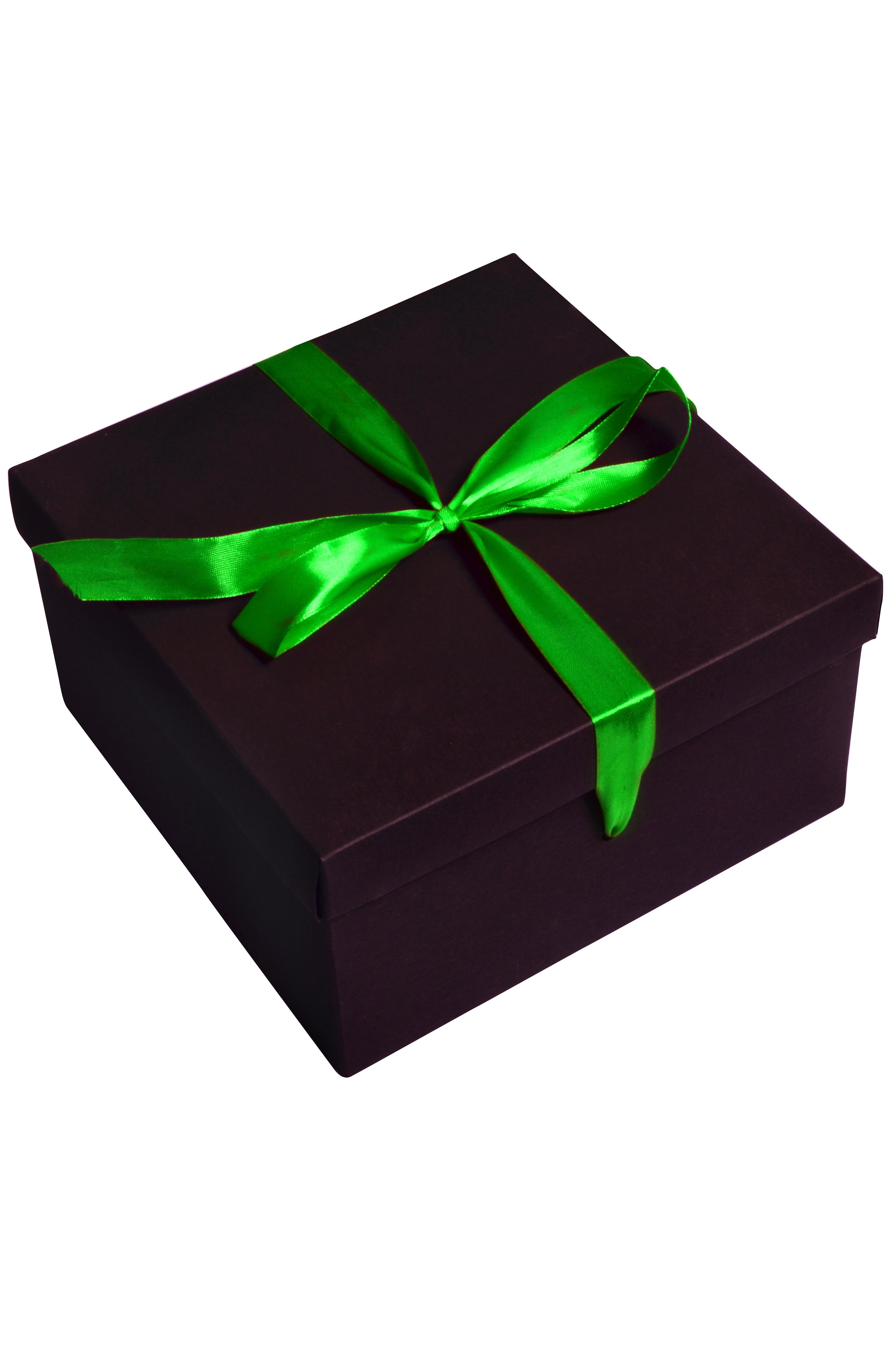 Подарочная коробка с зеленой лентой 22х22х12 см Черный (404134290)