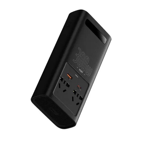 Инвертор автомобильный BASEUS 300 W 220 V CN/EU 2 розетки USB/Type-C 5 A с технологией QC3.0+PD3.0 Black (CGNB010101) - фото 2