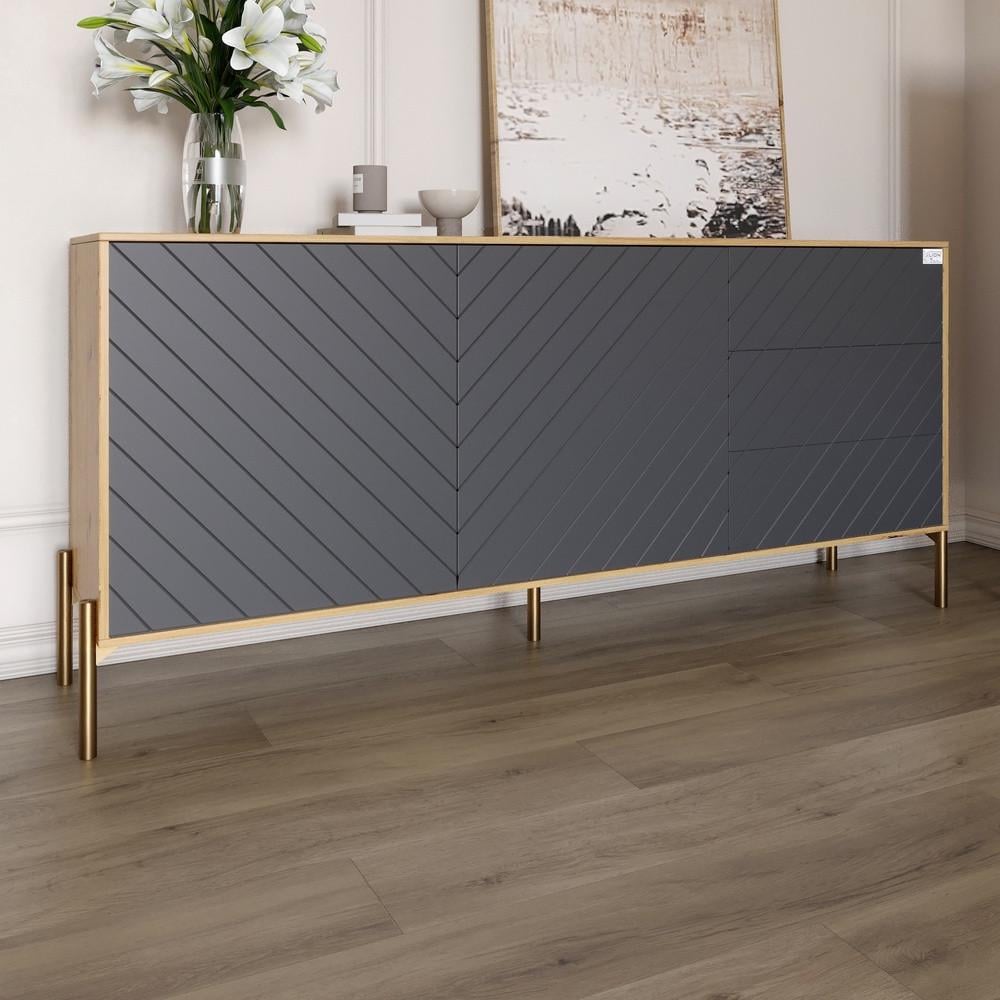 Комод з золотими металевими ніжками Lion Амарант 168x40x76,5 см Дуб Артизан/Графітовий (Lion-041941) - фото 1 Комод з золотими металевими ніжками Lion Амарант 168x40x76,5 см Дуб Артизан/Графітовий (Lion-041941) - фото 1