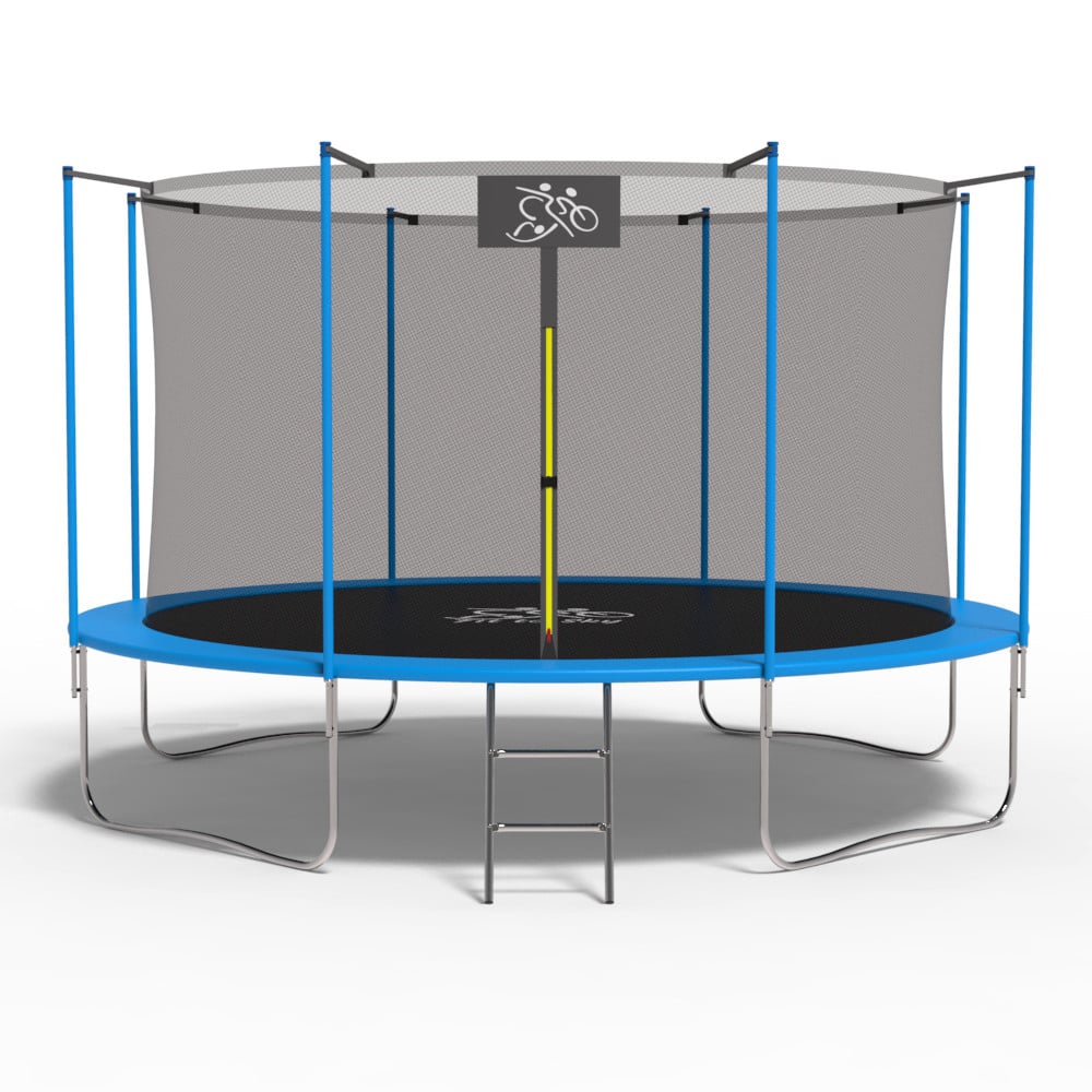 Батут FitToSky 404 см з внутрішньої сіткою і драбинкою Синій