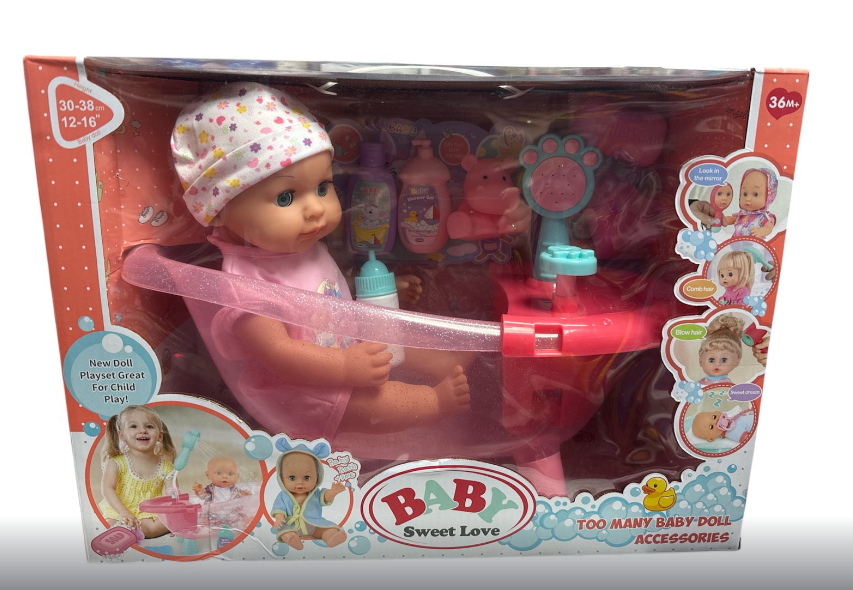 Пупс 8933 B-1 ванночка помпова подача води аксесуари знімний одяг та музичний чіп 38 см