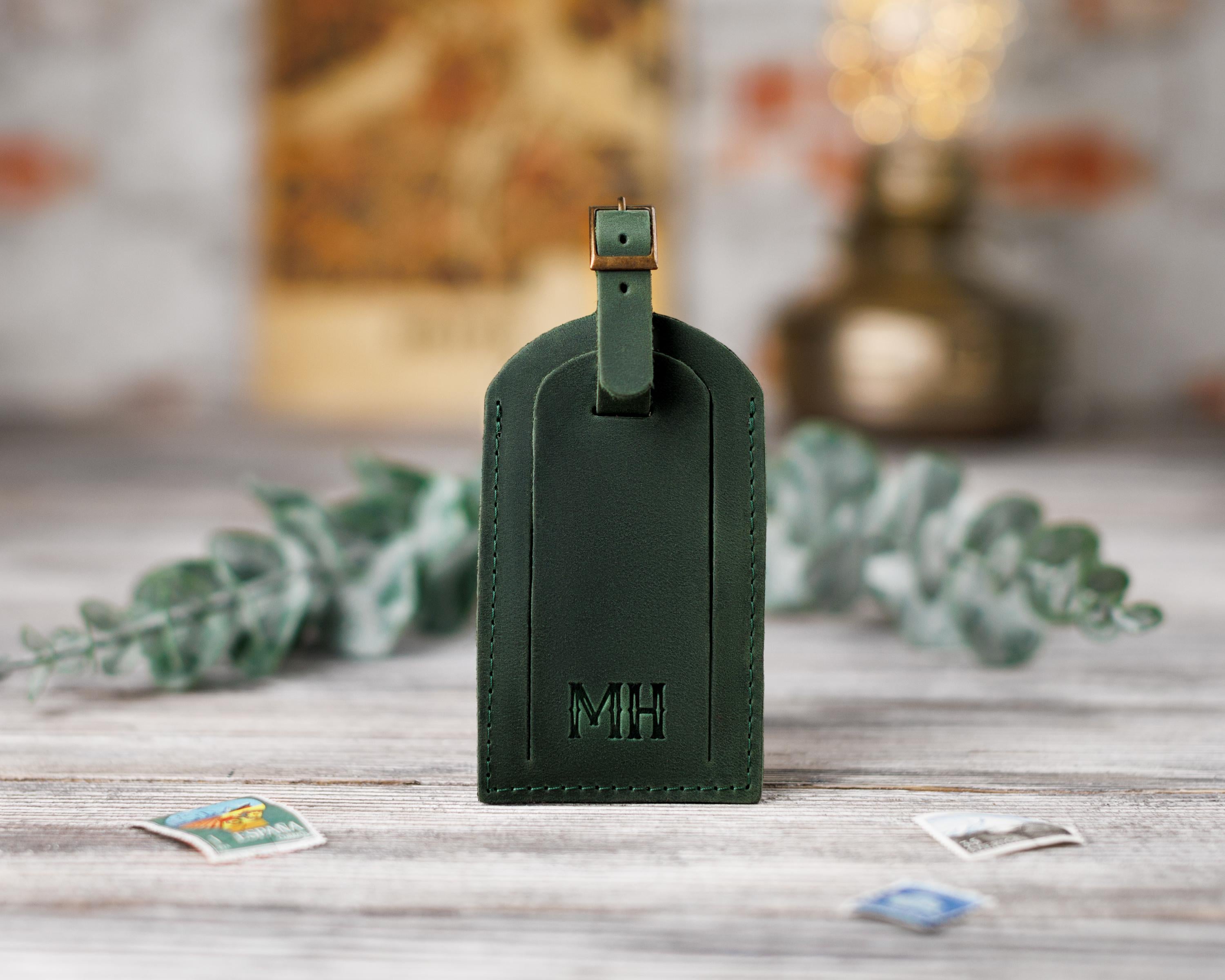 Бірка для багажу Crazy зі шкіри пряжка антік з персоналізацією Зелений (116705)