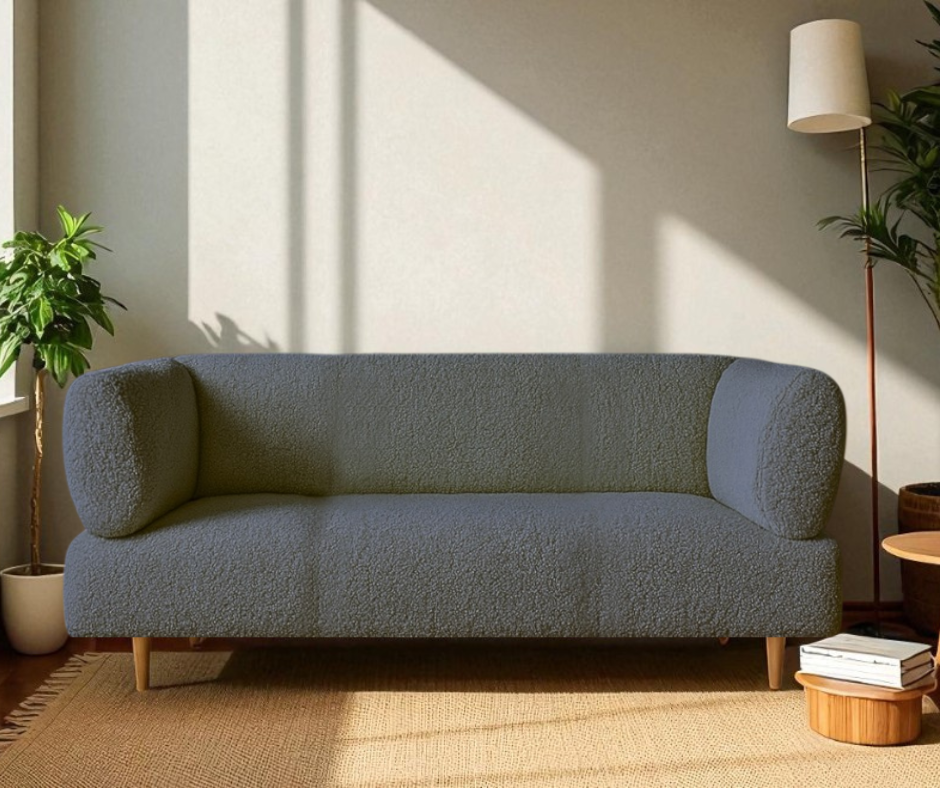 Диван офисный Tobi Sho Бенно-1 с подлокотниками и деревянными ножками букле Alpaca 1500х720х750 мм Серый/93