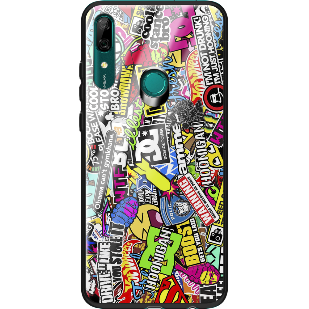Чехол Boxface Huawei P Smart Z Multicolored Inscriptions Черный силикон со стеклом (37381-up880-37725)