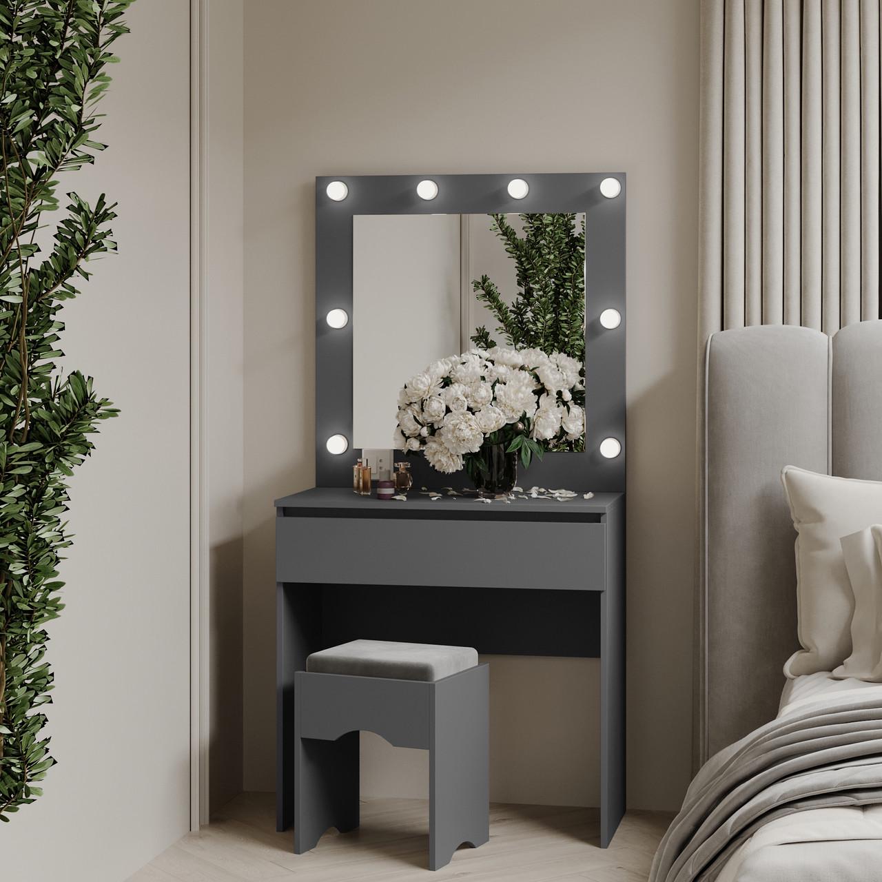 Туалетний столик New and Classic із квадратним дзеркалом 1600x800x400 мм Антрацит (ТЗ-Лайт 1-1)