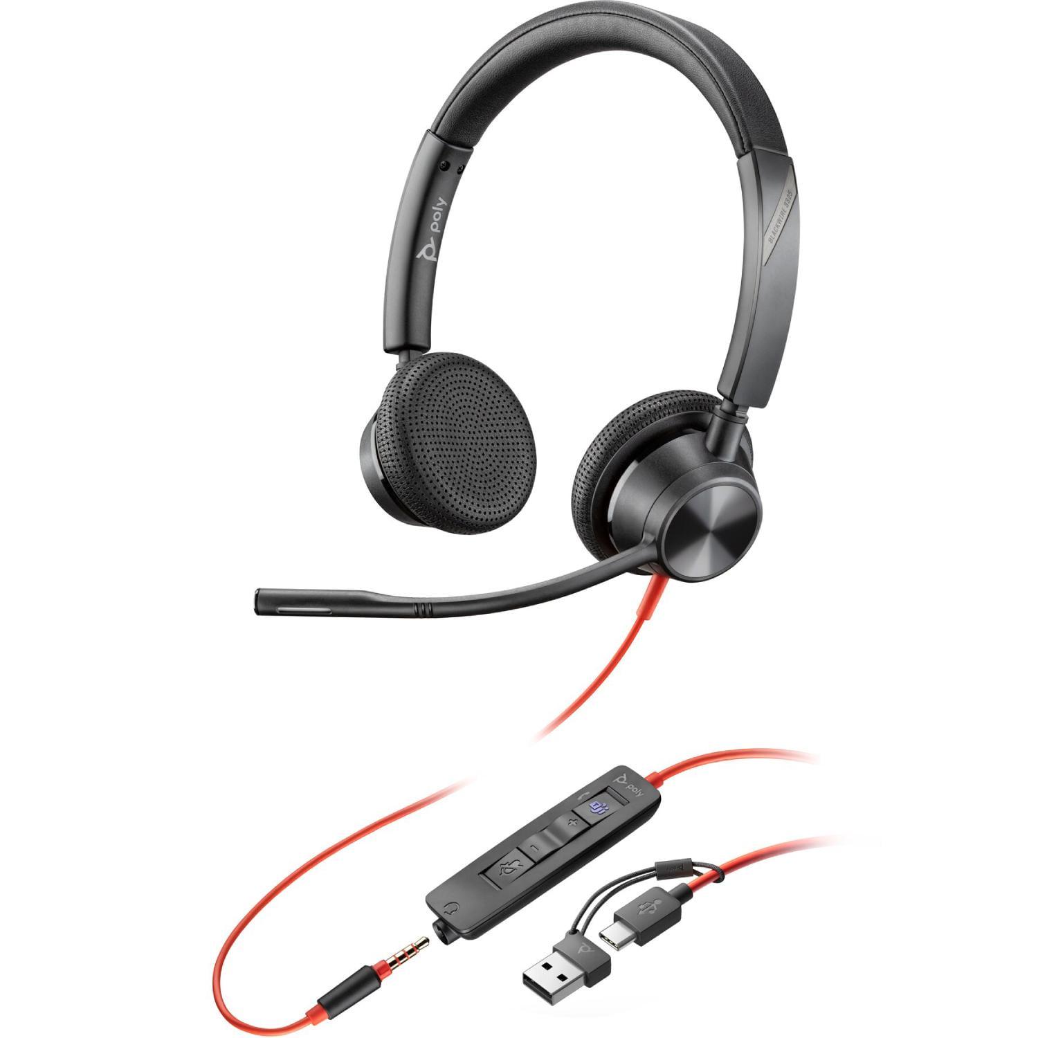 Наушники проводные с микрофоном Poly BlackWire C3325 USB-C HS Stereo + 3,5 мм Plug + Type-C/A Adapter Black (8X222AA)