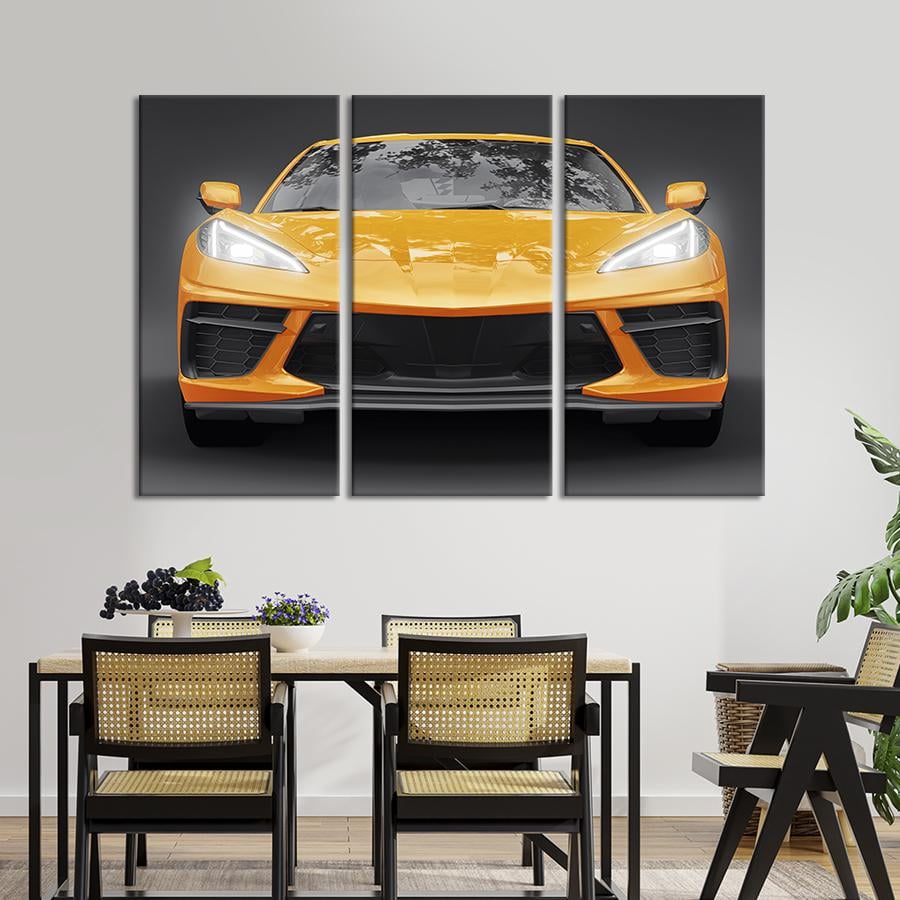 Картина на холсте триптих Стильный оранжевый Chevrolet Corvette 128x81 см (1403-31)