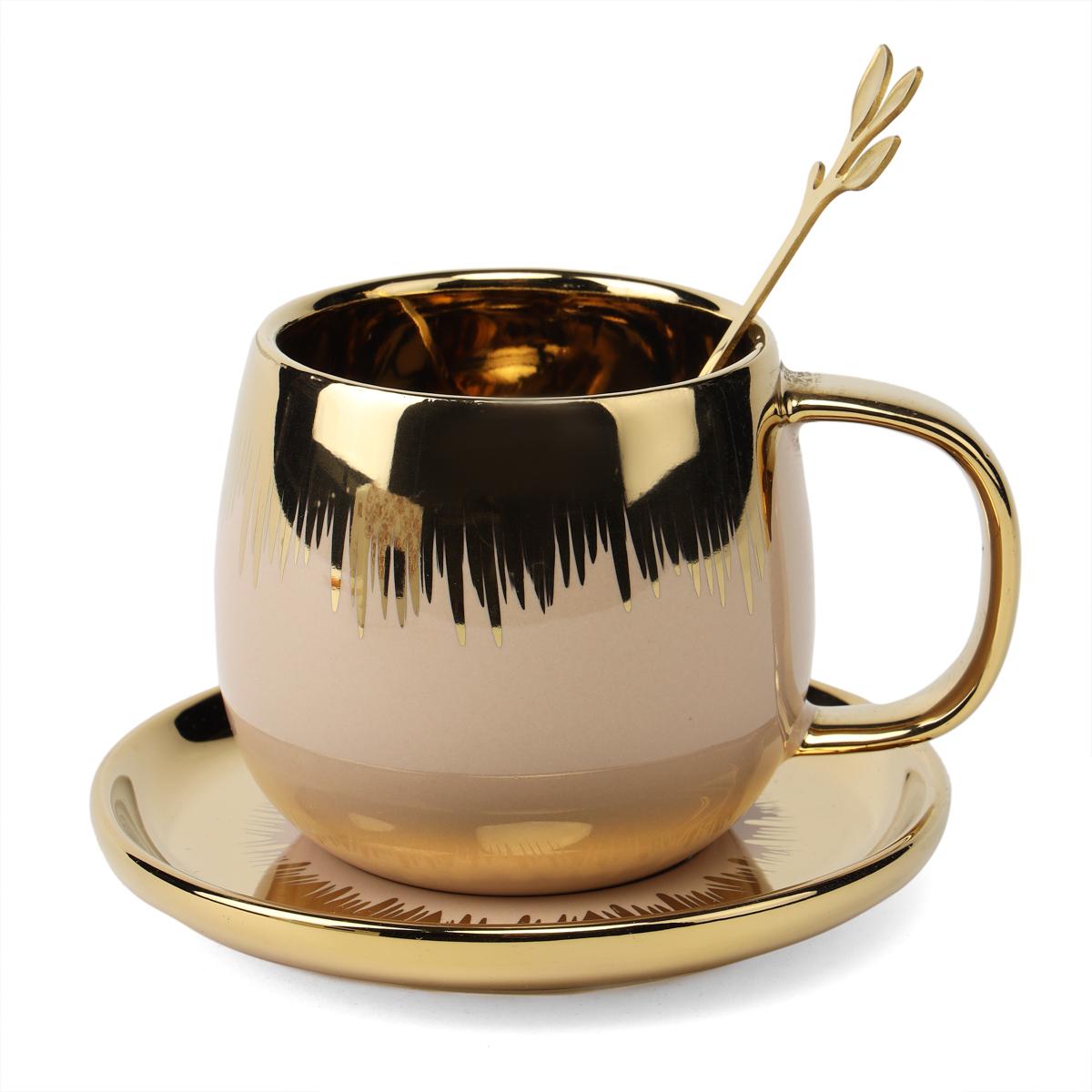 Чашка керамічна з блюдцем Light House Аромат BEG+GD 150 мл Бежевий (8904-010)