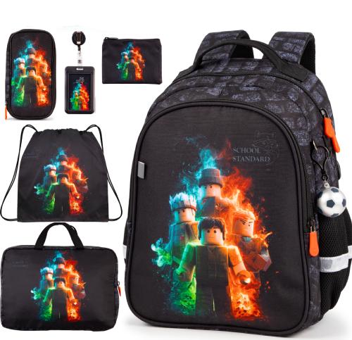 Ортопедический школьный рюкзак 6 в 1 для мальчика School Standard с Роблокс для первокласника (SET 160-26)