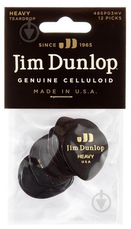 Медиаторы Dunlop 485P03HV Genuine Celluloid Teardrop Black Heavy Player's Pack (12 шт.)