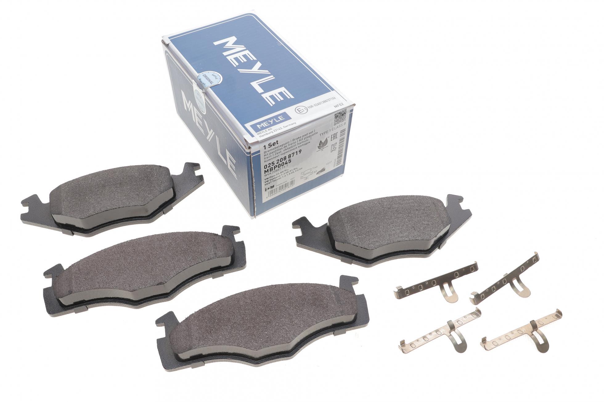Колодки тормозные передние Meyle 025 208 8719 Seat Cordoba/Ibiza II/VW Golf/Jetta II/Passat/Polo 1.3-2.2 76-99