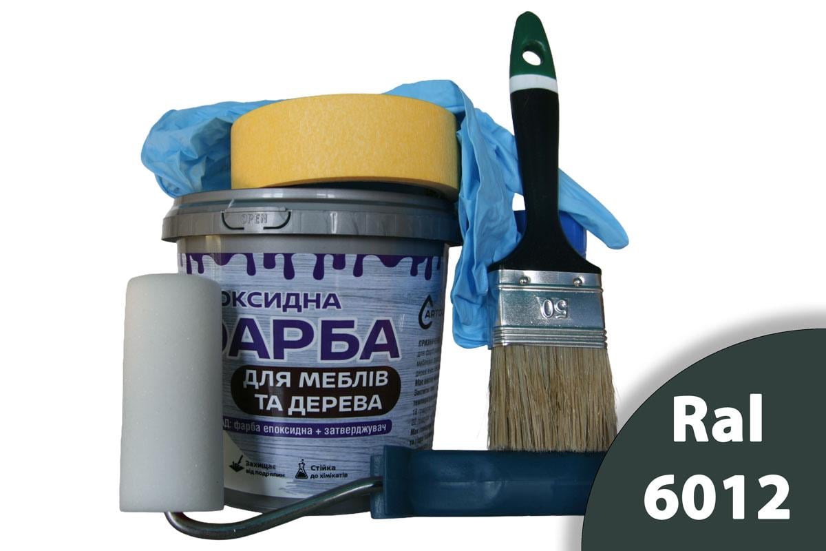 Краска эпоксидная двухкомпонентная ArtCraft для мебели и дерева 1,5 кг Зеленый с набором для окрашивания валик/кисть/перчатки/малярная лента