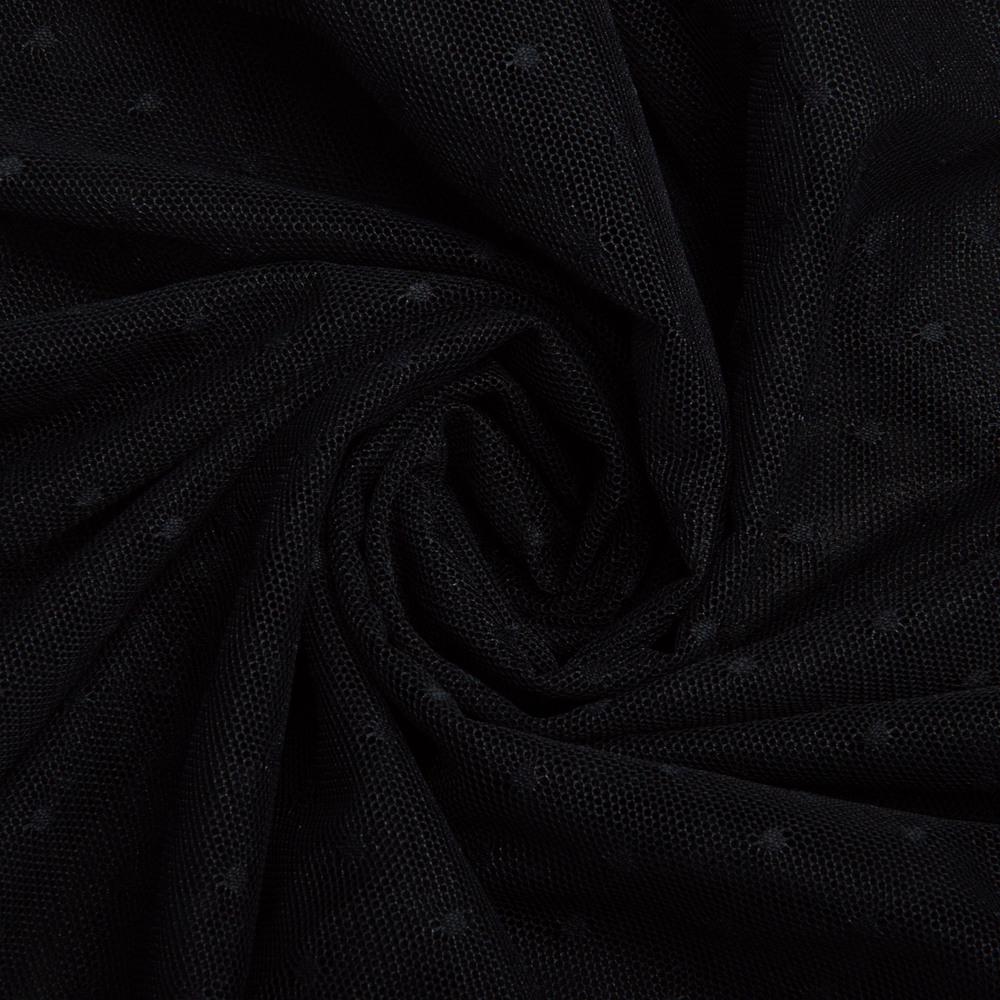 Ткань сетка трикотажная Горошек 55 гр/м2 Черный (25348)