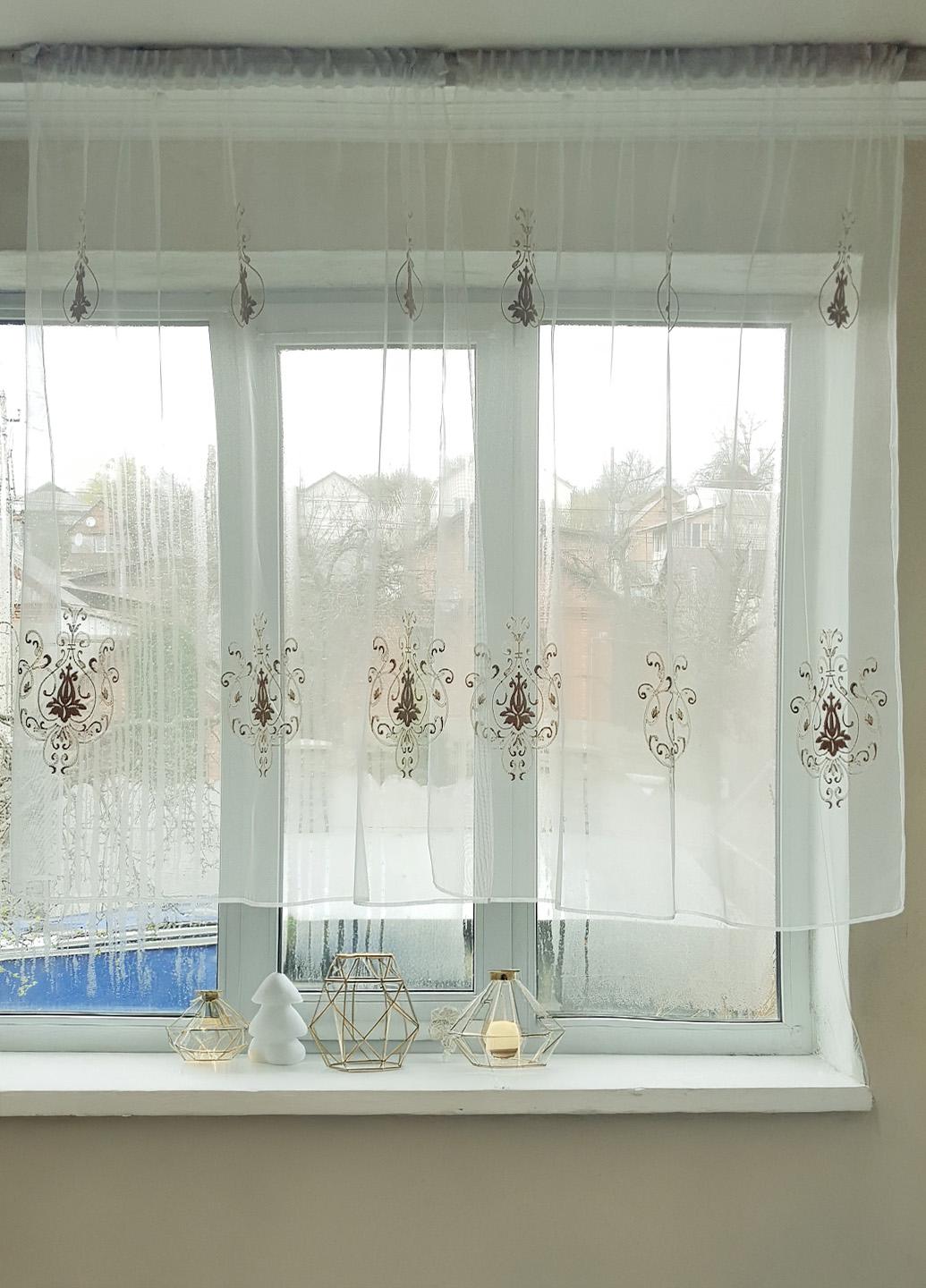 Комплект тюля до подоконника Firanka Коронки фатин 2 шт. карниз 200 см Молочный (79_5к)