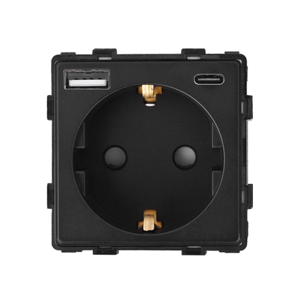 Розетка WALLPAD з USB A+C 20 Вт з заземленням 250 В 16 А Чорний (WP-86-GAC-BK)