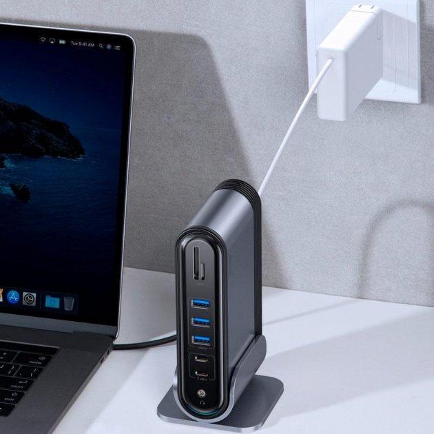 Адаптер мультипортовий USB Хаб Baseus Working Station Three-Screen Multifunctional Type-C CAHUB-DG0G Dark Grey - фото 3