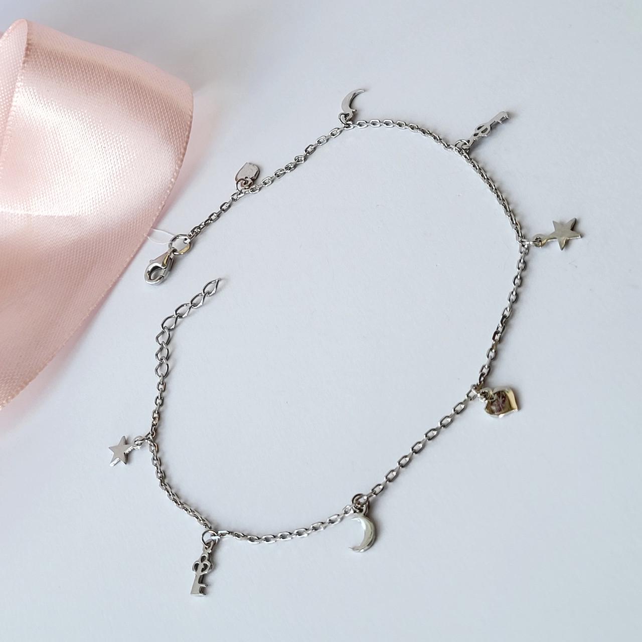 Браслет на ногу с подвесками без камней 24-27 см 925 пробы 3,40 г (22380нр)