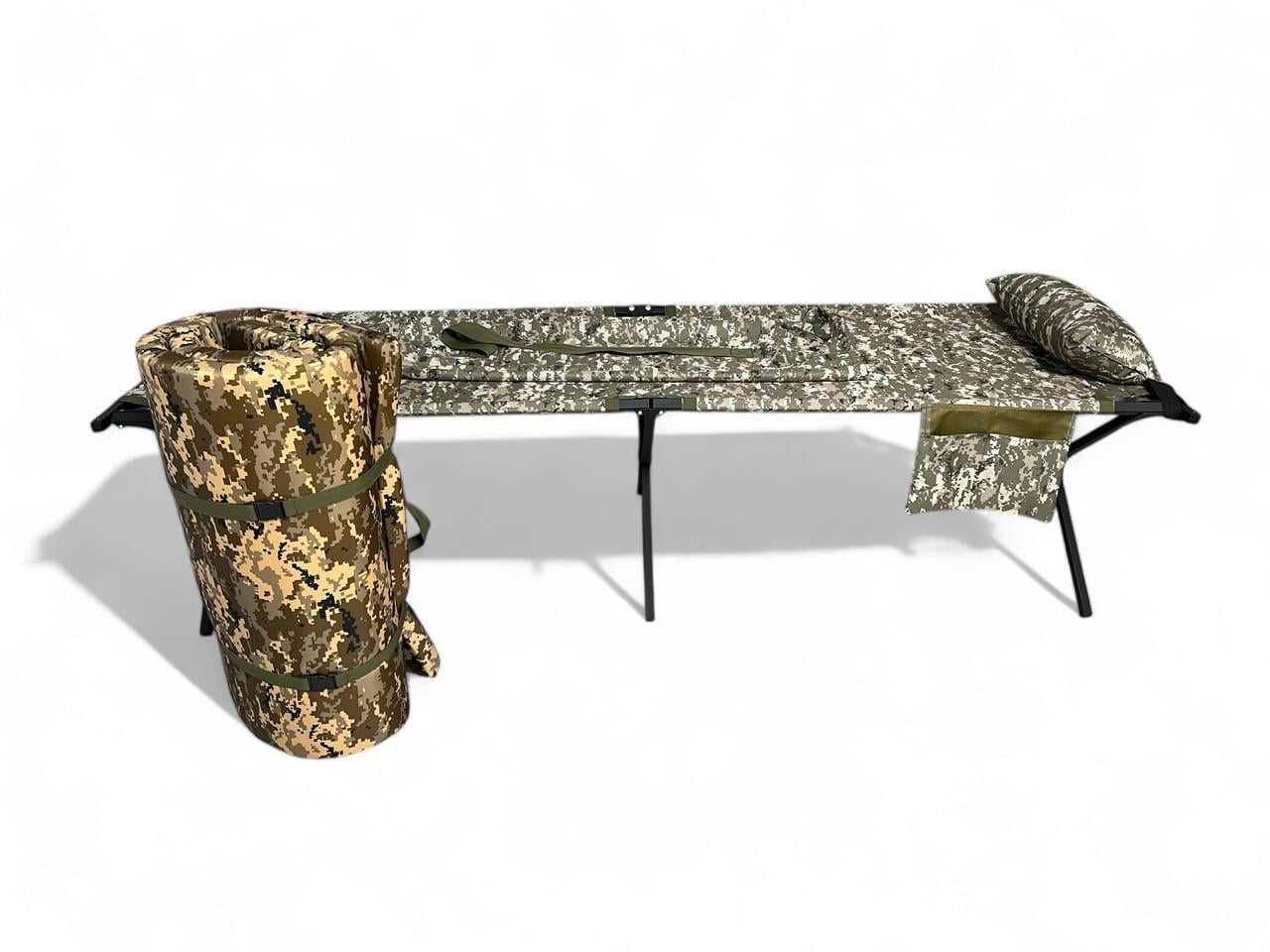 Розкладачка армійська посилена Aforse тип НАТО до 260 кг з кишенею/подушкою/матрацом і чохлом Піксель (2422469406)