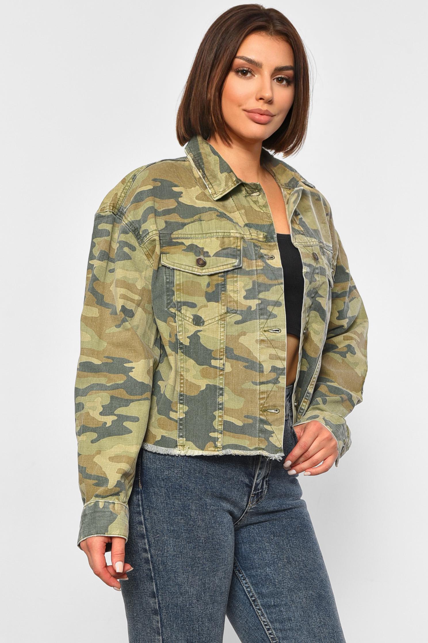 Джинсовка женская камуфляжная M Хаки (188071) - фото 2 Джинсовка женская камуфляжная M Хаки (188071) - фото 2