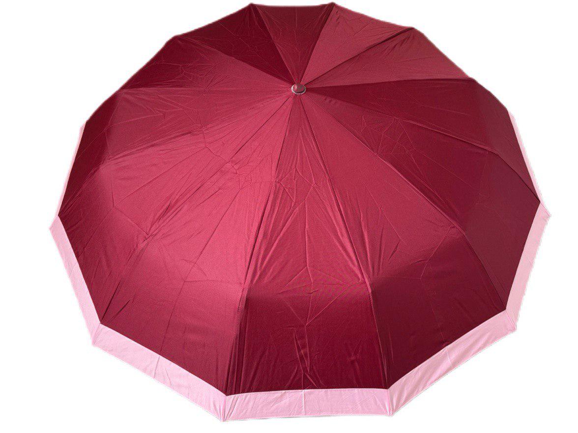 Зонтик автоматический женский Bellissimo 12 спиц 6 сегментов Бордовый с розовой каймой (654) - фото 5