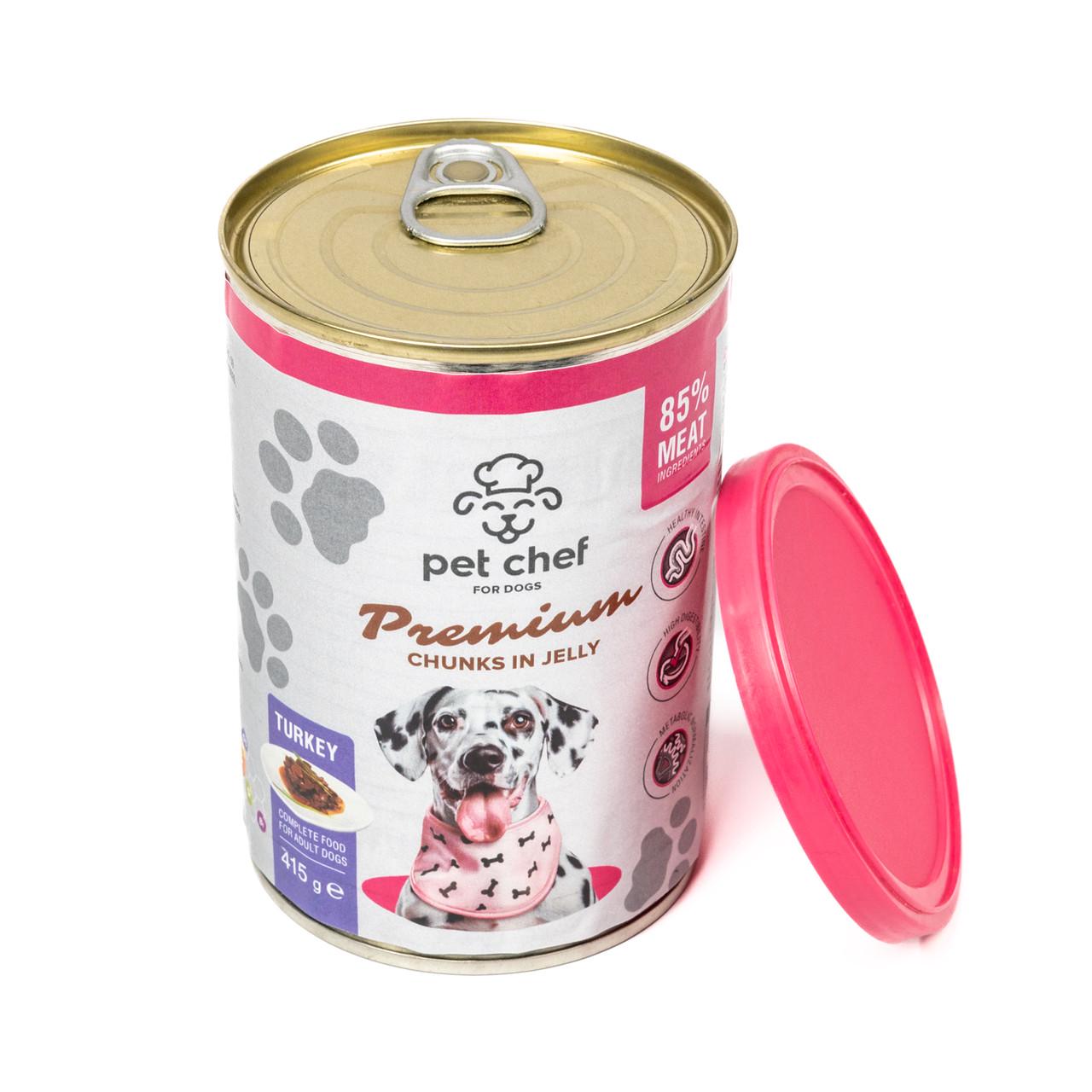 Корм влажный для взрослых собак Pet Chef кусочки в желе с индейкой 415 г - фото 2