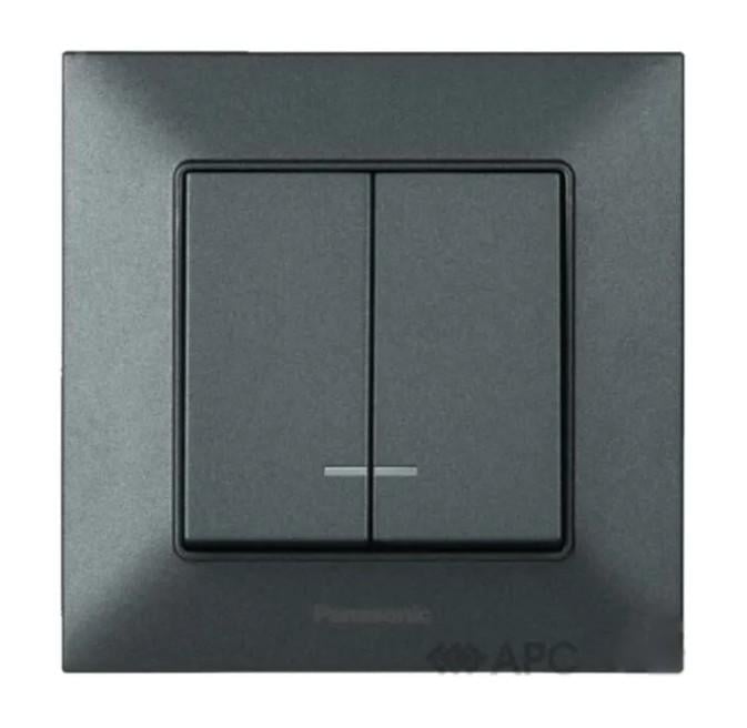 Вимикач двоклавішний з підсвіткою Panasonic Arkedia Slim WNTC00102DG-UA Димчастий Вимикач двоклавішний з підсвіткою Panasonic Arkedia Slim WNTC00102DG-UA Димчастий