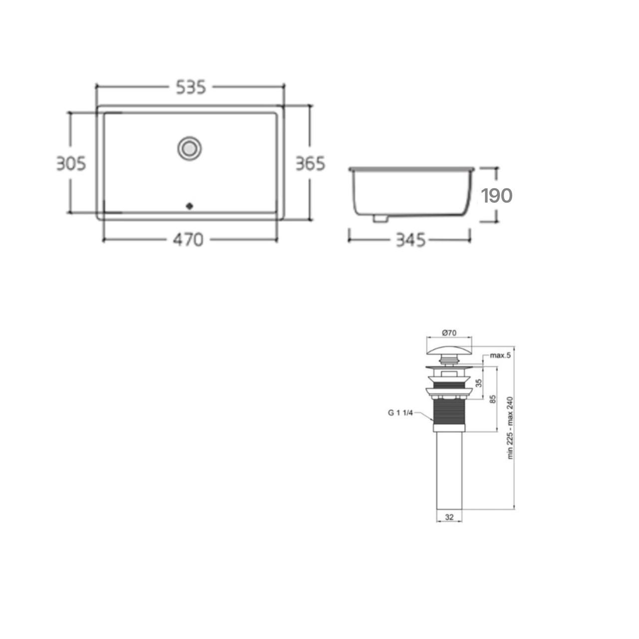 Раковина Qtap Stork врізна прамокутна з донним клапаном PU02O 535x365х190 мм White (2612632453) - фото 2