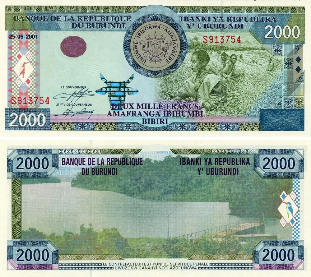 Коллекционная банкнота Бурунди 2000 франков 2001 UNC (P41)