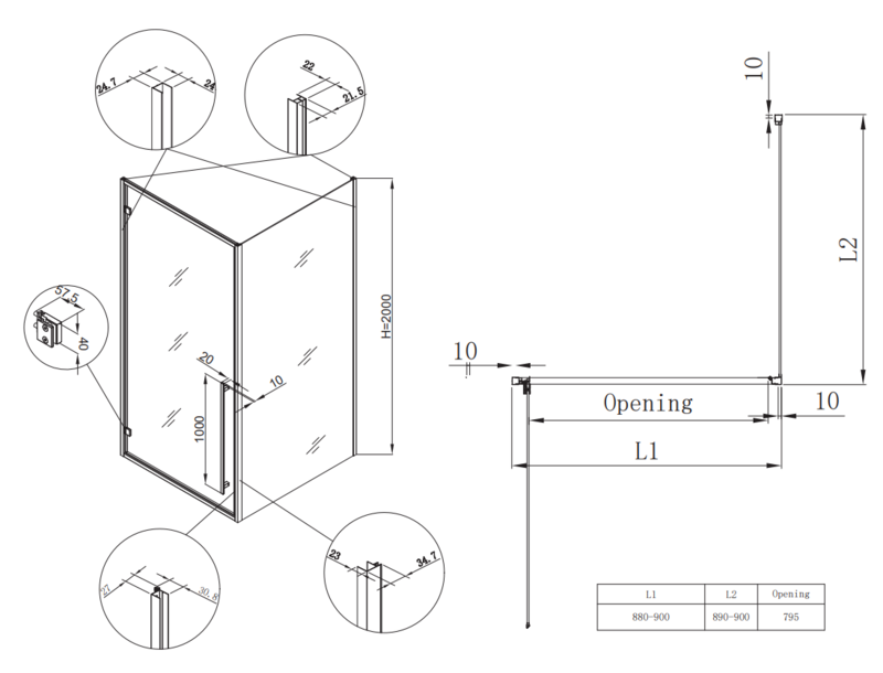 Душевая кабина без поддона KOER SR SC08-90x90x200-TR-01 прозрачное стекло Easy Clean 6 мм Хром (KR5371) - фото 2