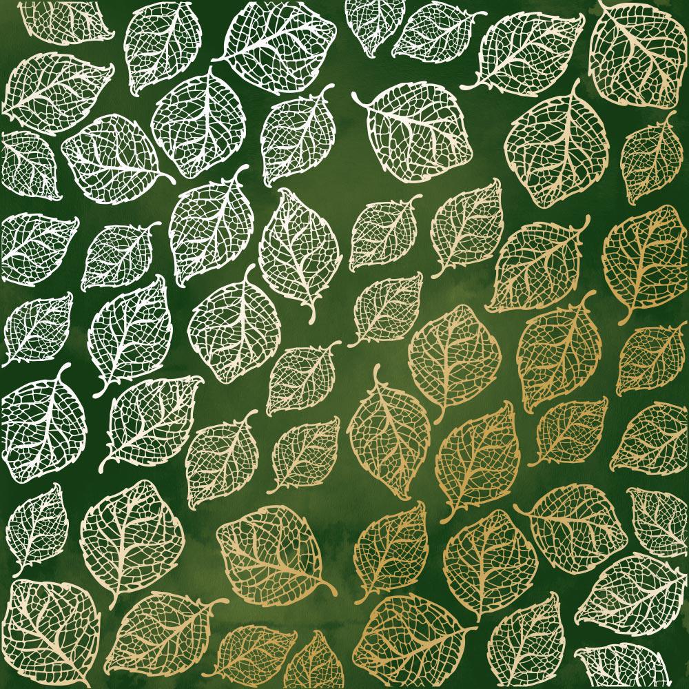 Лист бумаги односторонний Golden Delicate Leaves с фольгированием 30,5х30,5 см Green/Aquarelle