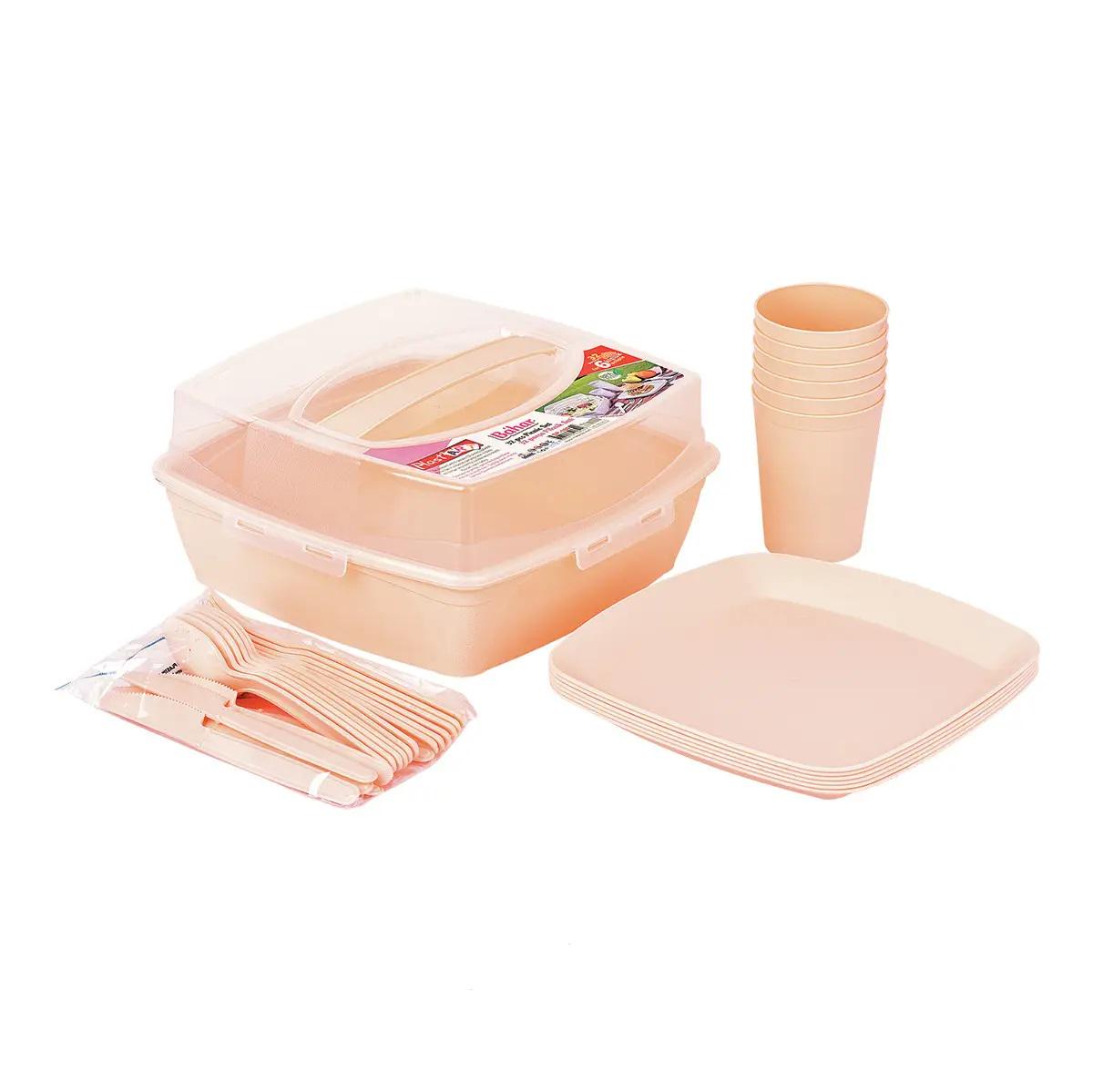 Посуда для пикника Irak plastik SP-180 на 6 персон 32 пр. Розовый (8559024)