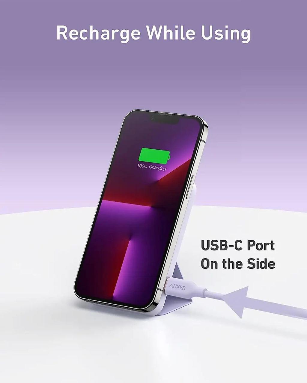 Повербанк магнітний Anker 622 MagGo 5000 mAh 12W з бездротовою зарядкою та підставкою Фіолетовий (A1614) - фото 5 Повербанк магнітний Anker 622 MagGo 5000 mAh 12W з бездротовою зарядкою та підставкою Фіолетовий (A1614) - фото 5