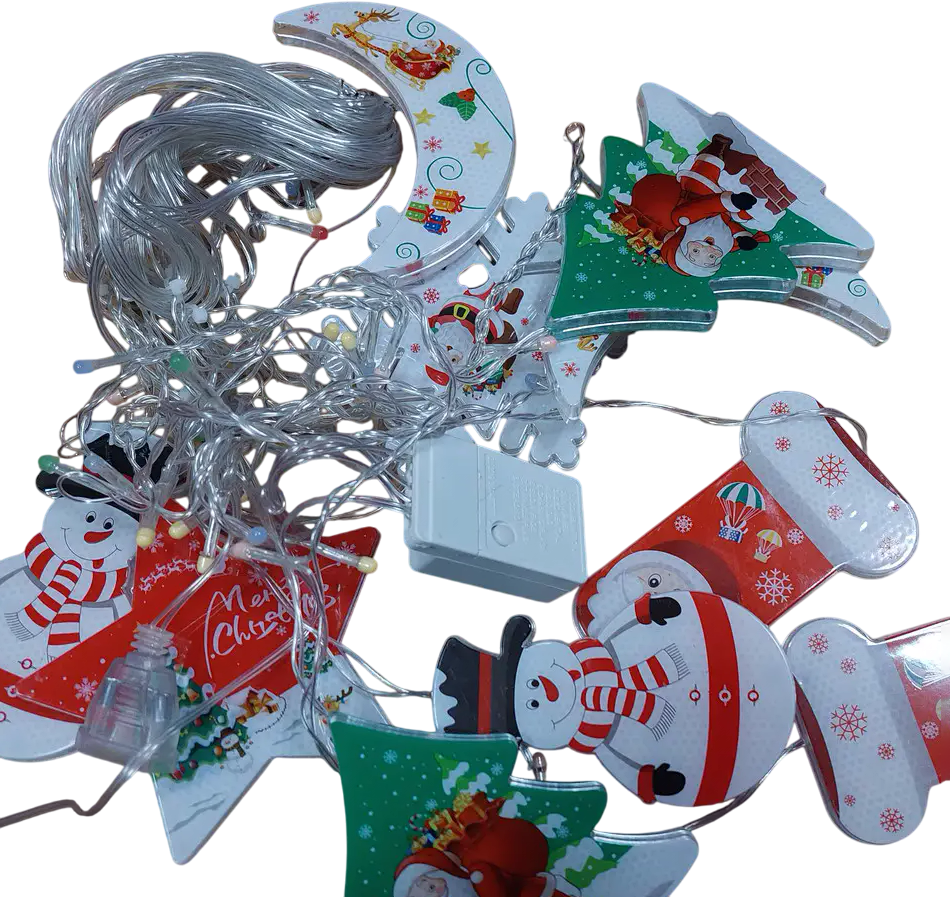 Гірлянда штора з фігурками місяця/ялинки/сніговика/зірки та чобота 10 ліхтариків (29433628)