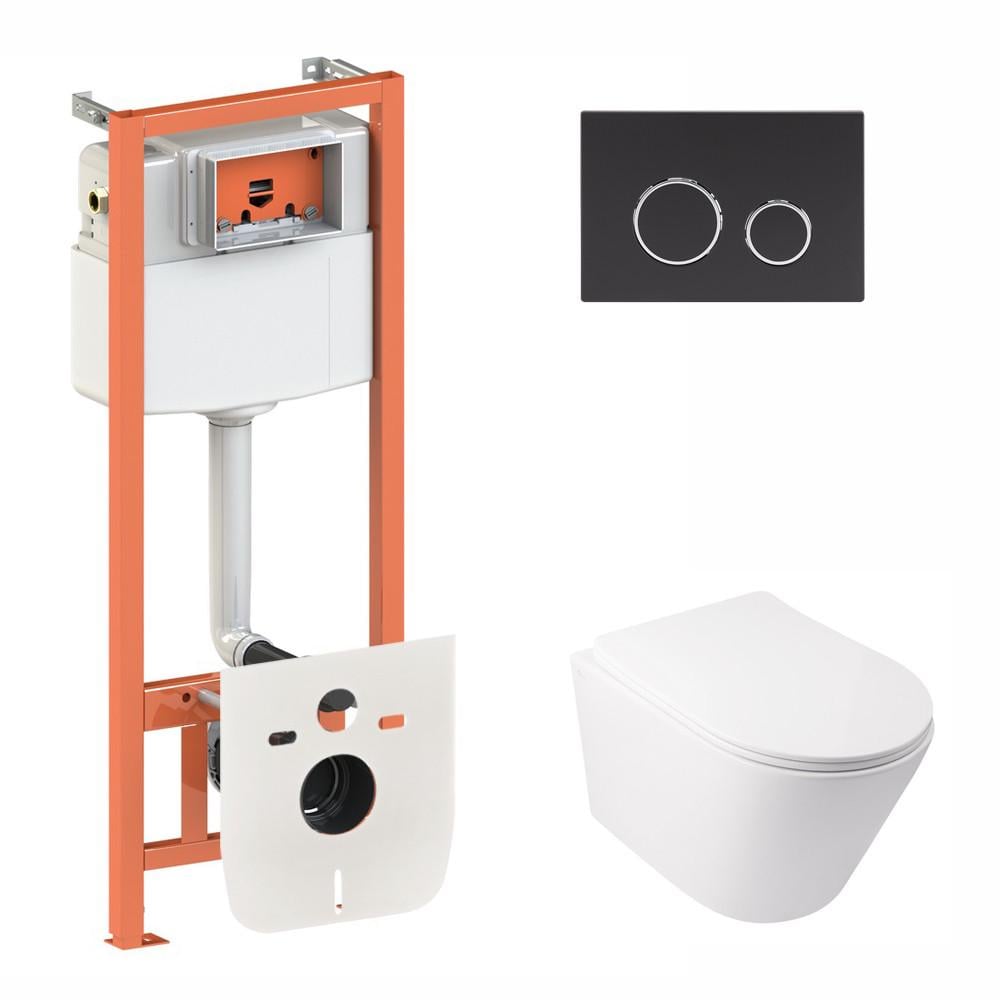 Инсталляция для ванной комнаты Qtap подвесной унитаз Swan Rimless с комплектом Nest 4 в 1 круглая клавиша Black mat (2654804115) Инсталляция для ванной комнаты Qtap подвесной унитаз Swan Rimless с комплектом Nest 4 в 1 круглая клавиша Black mat (2654804115)