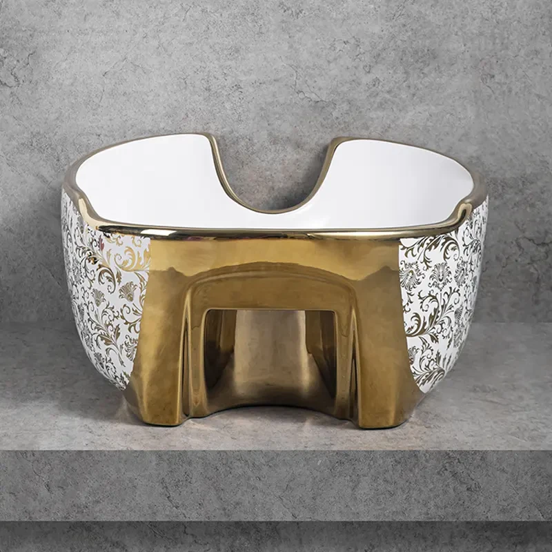 Раковина к парикмахерской мойке ДенІС professional Лилия Белая 013 керамическая Золотой (1520593193) - фото 4 Раковина к парикмахерской мойке ДенІС professional Лилия Белая 013 керамическая Золотой (1520593193) - фото 4