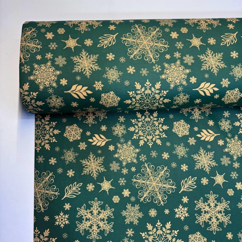 Ткань водоотталкивающая Duck Digital с тефлоновым покрытием снежинки 70% хлопок/30% полиэстер 180 см Зеленый (M02345/45)