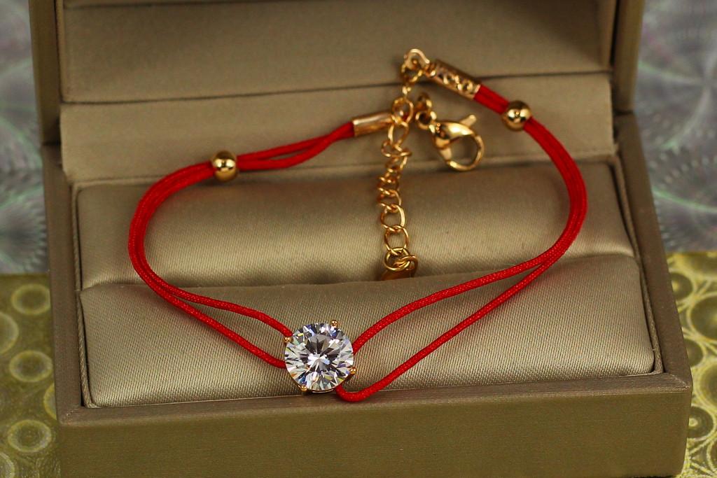 Браслет Xuping Jewelry красная нить с камнем 17 см 8 мм Золотистый