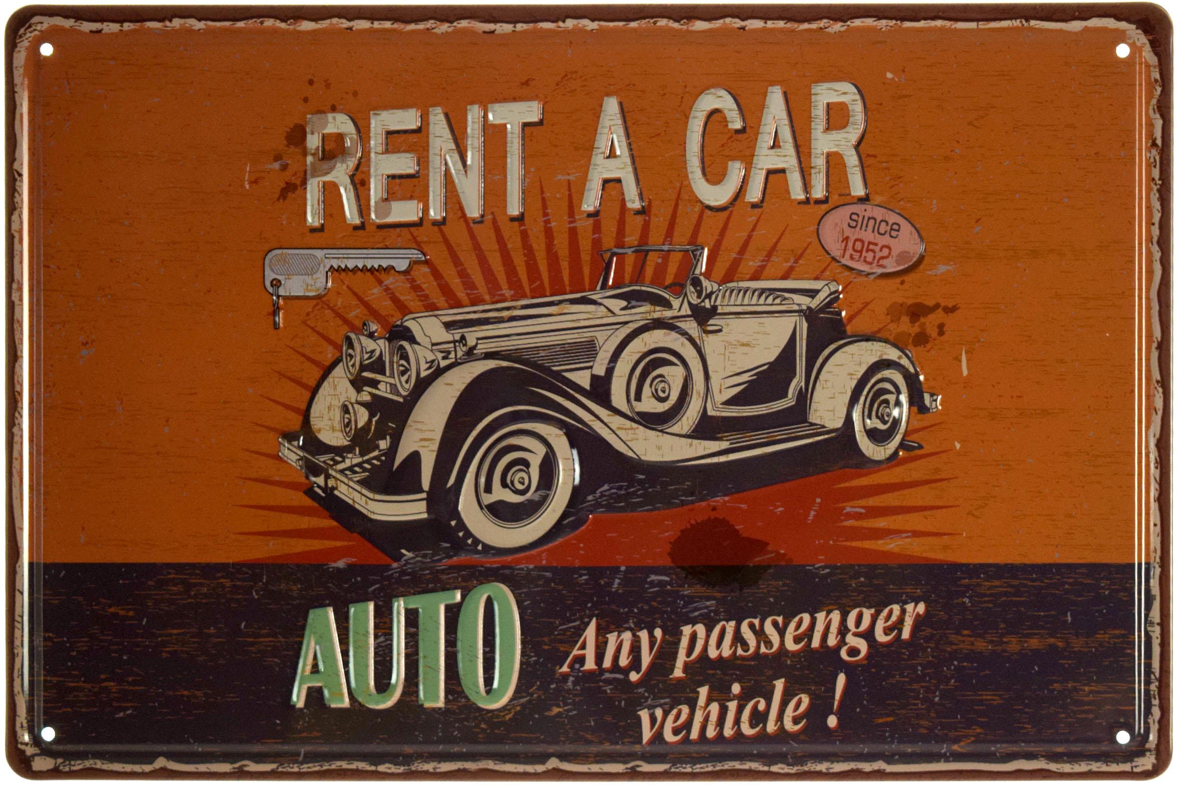 Табличка металлическая Авто Аренда Автомобилей/Auto Rent A Car 20x30 см